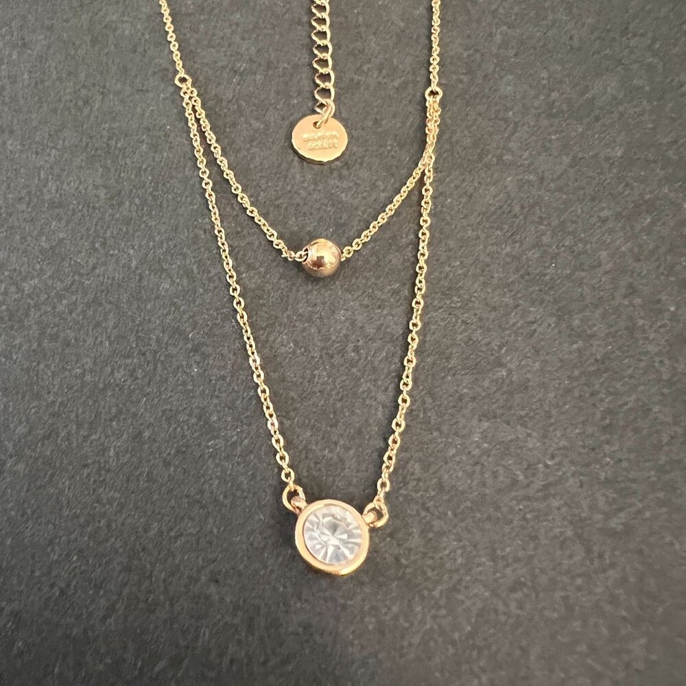 NOC Marlyn Schiff Double Layered Gold Tone Necklace With Clear Crystal G… - Picture 8 of 11